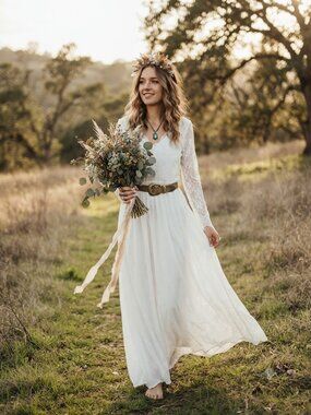 EUC White Lace Long Sleeve Maxi Dress Boho Elopement Cottagecore S